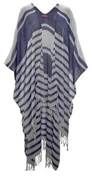 Isaac Mizrahi Striped Kimono Wrap Fringe Poncho Ruana One Size New with Tags
